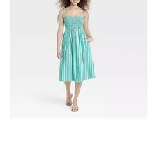 NWT A New Day Green Stripe Plus Size XXL Dress 100% Cotton Shirred Bodice