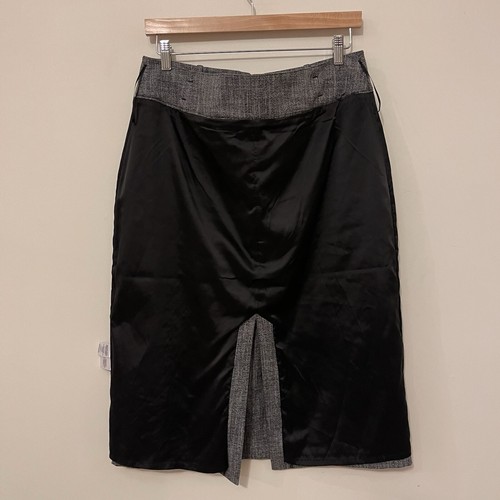 VERONIKA MAINE Pencil Skirt Size 14 Black White Lined Midi Belted Front Split - Picture 10 of 12