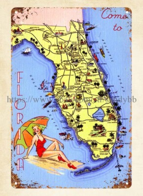 advertising wall art Come to Florida travel metal tin sign