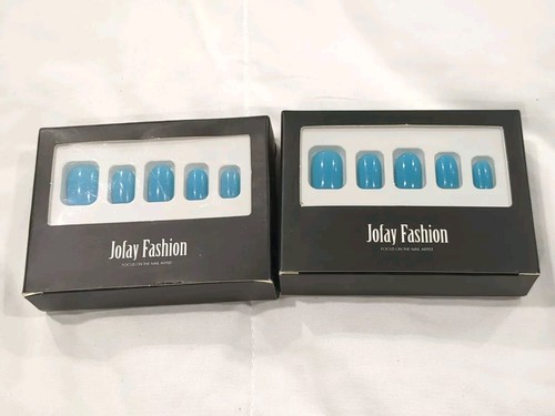 Glossy Teal Color False Nail Short Square Press on Nails 2 Pk- 24pcs Kits- New