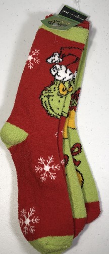 Dr Seuss The Grinch Grinchmas Adult Holiday Crew Socks 2 Pair - Picture 1 of 4