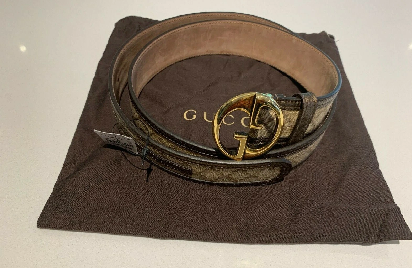 Ceinture diamant femme Gucci en cuir toile beige neuve taille 90 cm XL
