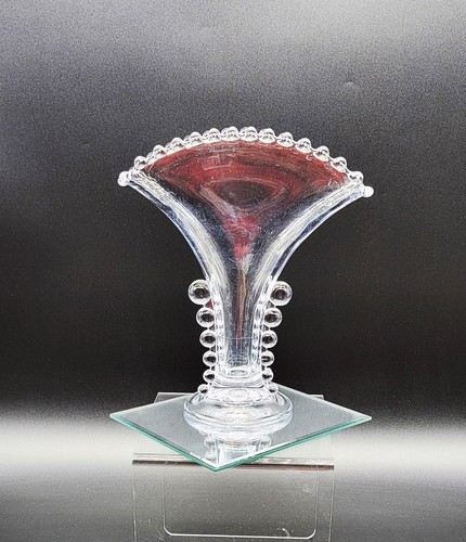 Art Deco Design Imperial Glass Candlewick Bubble Clear Fan Shaped Floral Vase - Picture 7 of 7