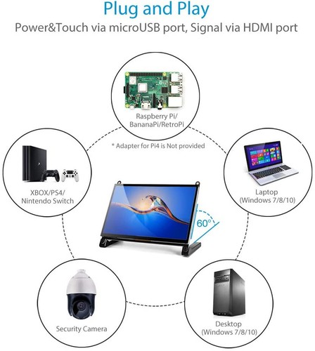 7'' inch 1024x600 Touch Screen Display for Raspberry Pi 5 4 3 HDMI IPS Monitor - Picture 6 of 11