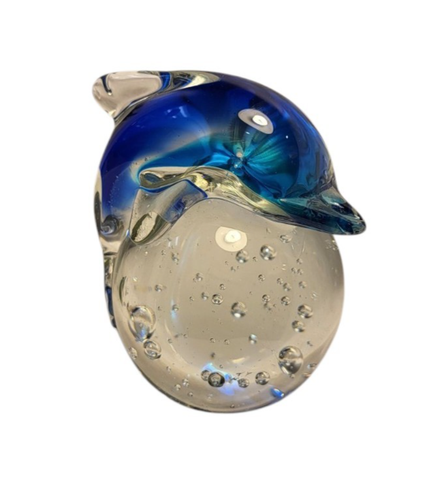 Vintage Handmade Art Glass Two Tone Blue Dolphin Ball Paperweight Murano Style - Picture 6 of 10