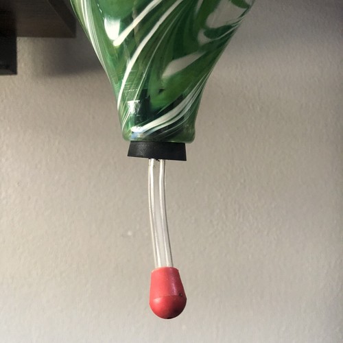 Hummingbird feeder blown glass green and white swirls - Picture 4 of 12