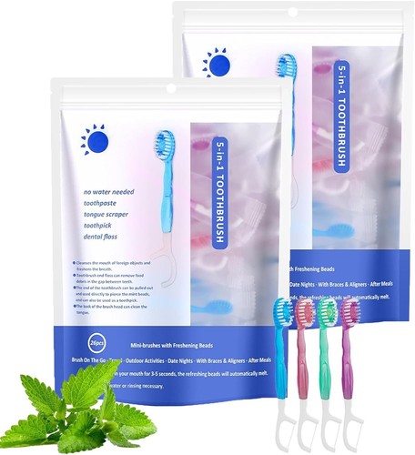 5-in-1 Mini Toothbrush &Floss&Tongue Scraper&Toothpick Set,Disposable Toothbrush - Picture 2 of 10