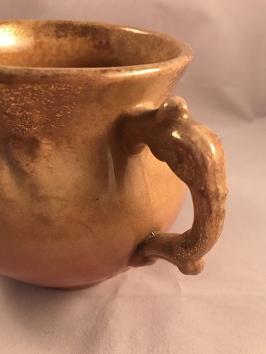 Wheeling Pottery Co. Embossed Shaving Cup Dusty Rose Mauve Tan Gold Spray - Picture 5 of 11