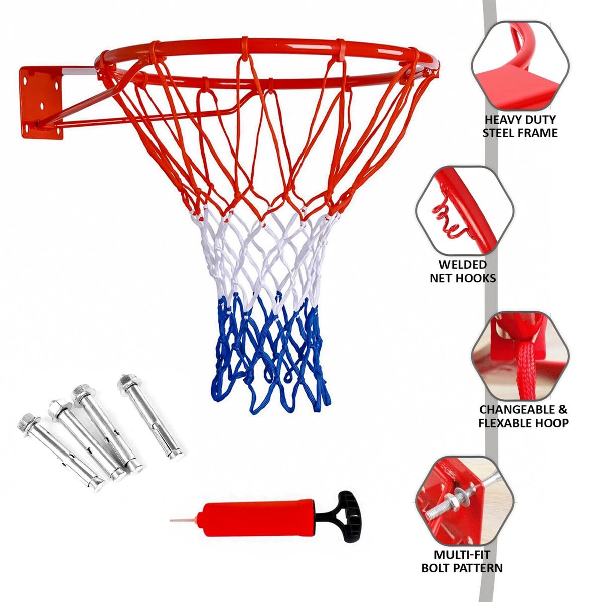 2 x 45cm Basketball Net Ring Hoop Goal - Wall Mounted