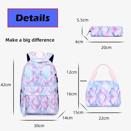 3Pcs/Set Boys Girls Kids School Backpack Rucksack Lunch Bag Pencil Bag Schoolbag - Picture 2 of 30
