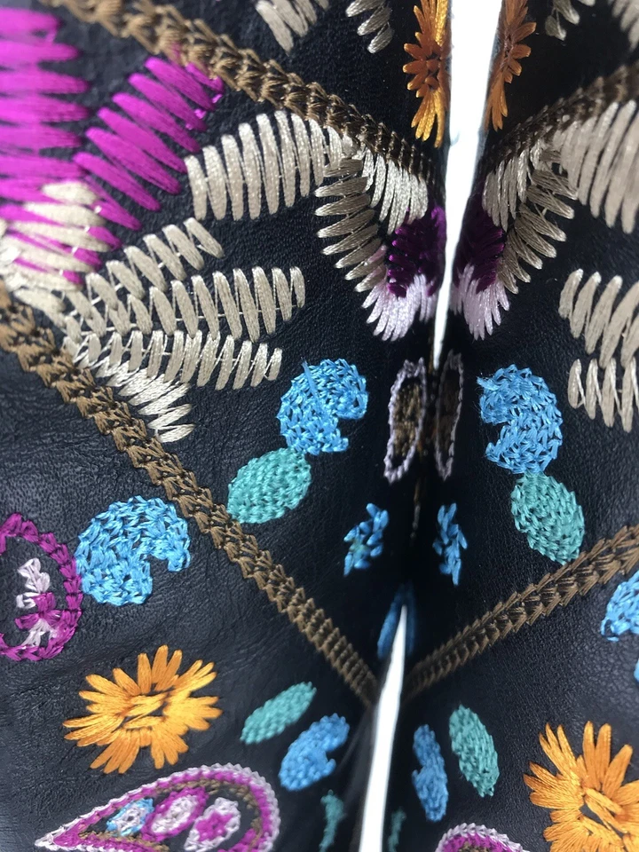 双唇靴女式 6.5 码 Chessa 黑色刺绣西式皮革 — 第 3/4 张图片