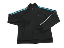 Womens Black Running Jacket Size Large Windbreaker Full Zip Track Coat Fila Logo