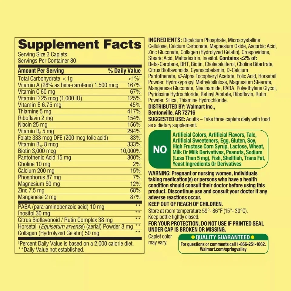 Suplemento dietético para piel y uñas Spring Valley 240 cápsulas Foto 4 de 4