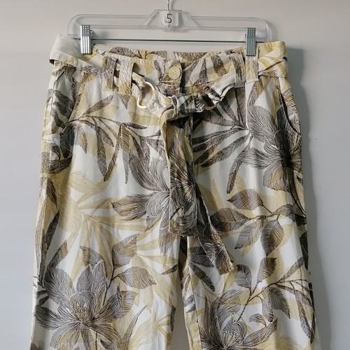 Etcetera Womens Ivory Mid Rise Hawaiian Floral Wide Leg Linen Pant Size 12 - Picture 3 of 6