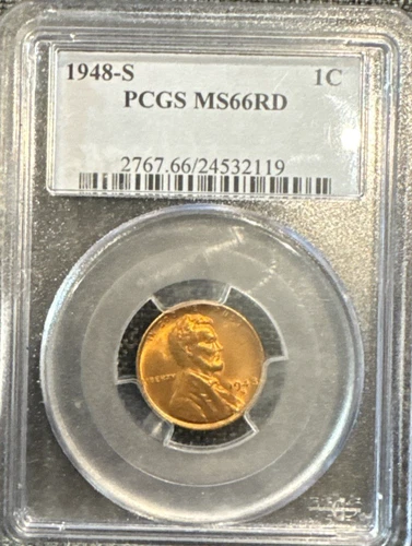 1948 S Penny cent 1c PCGS MS66 RD