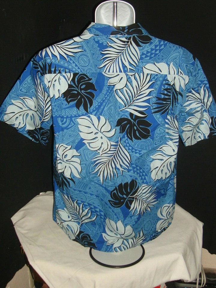 CAMISA HAWAIANA ALOHA REPUBLIC 2 TONOS ESTAMPADO HOJA AZUL 100% ALGODÓN S/S HOMBRE TALLA. L Foto 4 de 4