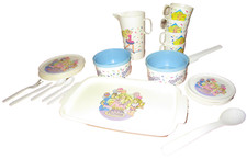 VTG 1980's Superstar BARBIE TOY PLASTIC KIDS PLAY DISHES BLUE WHITE SET 22 PCS