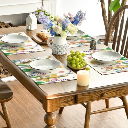 Lavendel Tulpe Frühling Tischsets für Esszimmer 12" x 18", rechteckig 4 Stück Beige - Bild 2 von 6