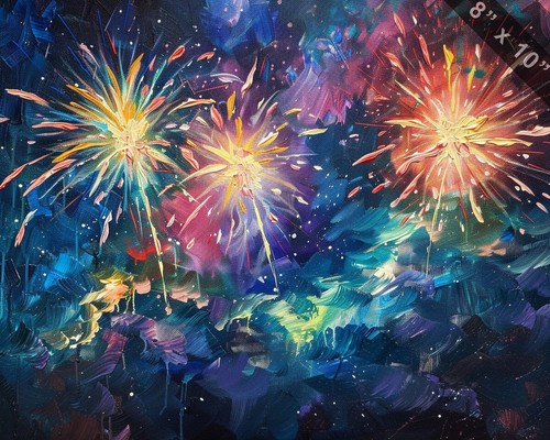 Fourth of July Fireworks oil painting 8x10 Print