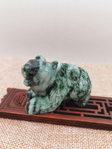 Certified black green100% natural jade jadeite bear statue pendant熊10676 : - Picture 2 of 7