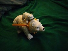 5.5" Polar Bear w Baby Cub On Back Hard Plastic Toy Figure- Moveable Legs