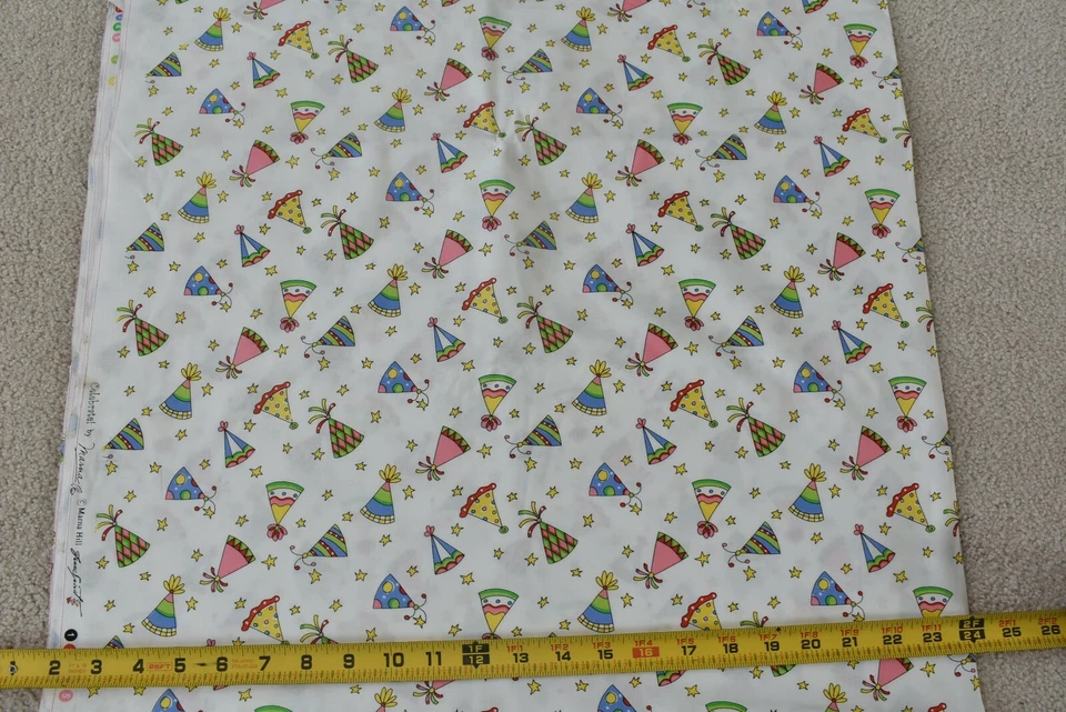 11" Long, Colorful Party Hats on White Quilt Cotton/FreeSpirit/Marna Hill,P7057 - Image 3 of 4