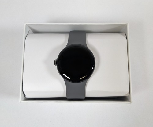 Montre Google Pixel, boîtier en acier inoxydable argent poli, bracelet actif charbon de bois - Photo 4 sur 8