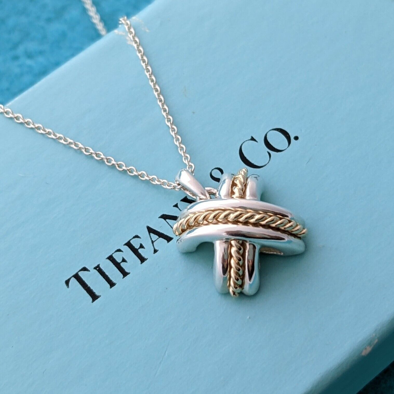 Tiffany & Co Diamond X Necklace 18k Gold Platinum Graffiti Vintage Pic –  Sophie Jane