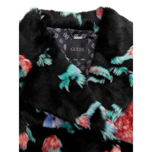 $298 NWT Guess Women's Magda Faux Fur Coat Blossom Flower Black Size Small - Picture 3 of 4