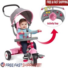 Toddler Tricycle W/ Activity Tray Adjustable Seat Safety Removable Footrest Pink