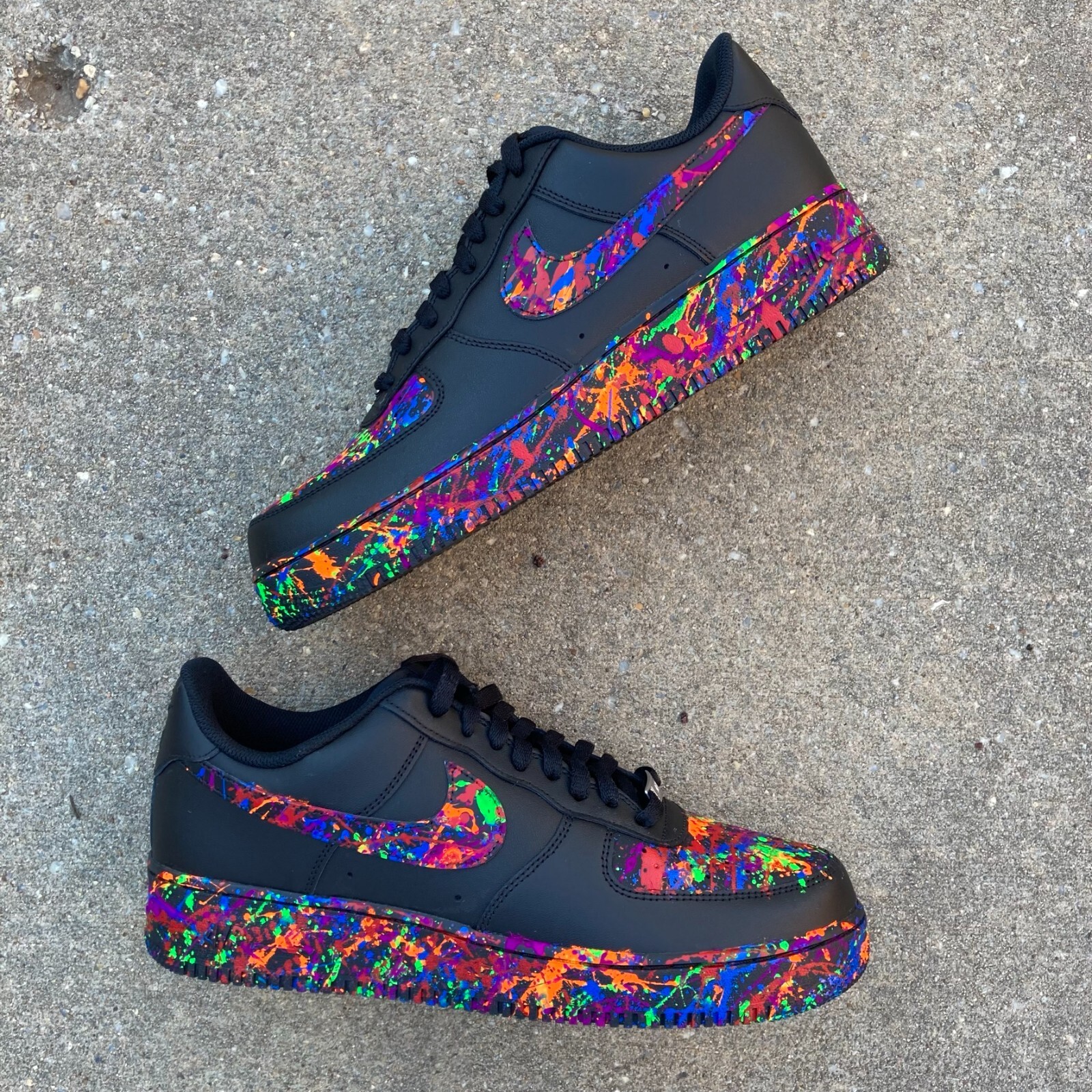Air Force 1 Custom Multi Color Splatter Swoosh Black Shoes Mens Womens ...