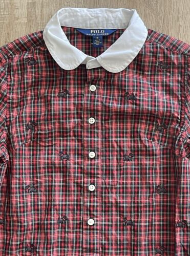 Polo Ralph Lauren Red Plaid Poplin Dress Drop Waist Embroidered Scotty Dogs 10 - Picture 2 of 4