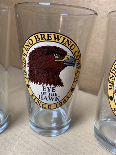 (5x) RARE Vtg MENDOCINO BREWING COMPANY brewery EYE of the HAWK beer PINT GLASS - Picture 7 of 15