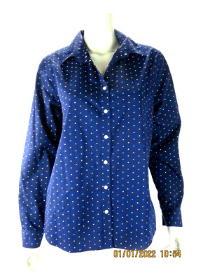 トップス Envoy PANEL BORDER S/S T-SHIRT LANDS' END SZ 14 100% Pima Cotton Navy Embroidered Dots