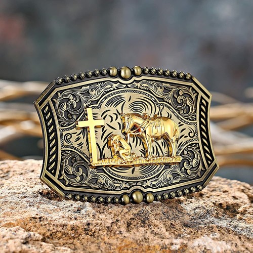 Cinturón vaquero occidental hebilla oración águila cabeza de toro patrón vintage cinturón hebilla hombre - Imagen 14 de 23