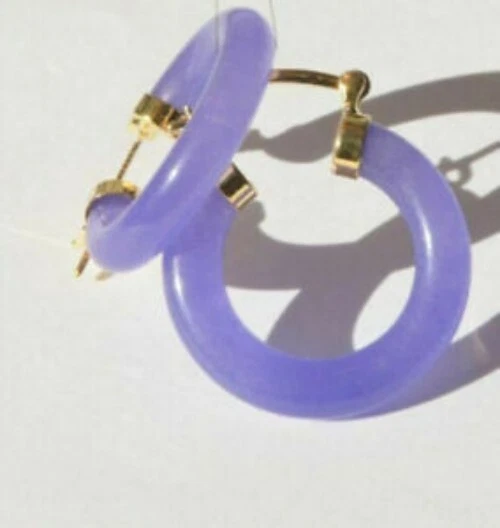 Pendientes de aro semicírculo de jade púrpura natural de 18 kg de 25 mm de grado superior Foto 2 de 4