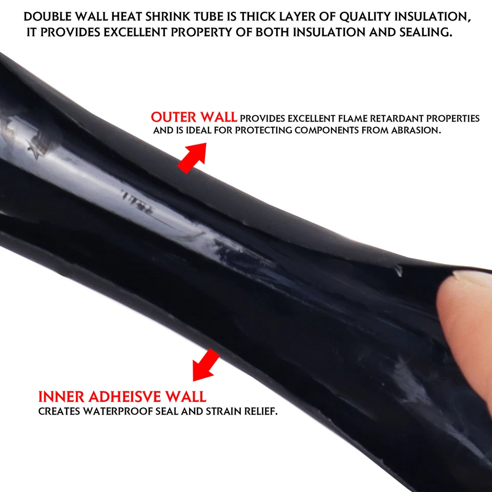 Black 4:1 Marine Heat Shrink Tube Heatshrink Tubing Glue Lined Solder Insulation - image 3 of 4