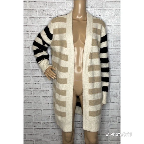 Cárdigan largo suéter Diane von Furstenberg mezcla angora rayas P petite Foto 3 de 4
