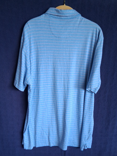 Peter Millar Polo Golf Camicia Uomo L Large Blu con Righe Rosa Misto Lino - Foto 4 di 8