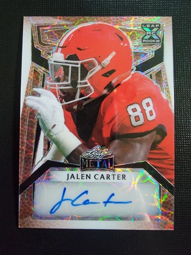 Carte de football Jalen Carter 2023 feuille métal peau de porc autographe 5/5 - Photo 1 sur 10