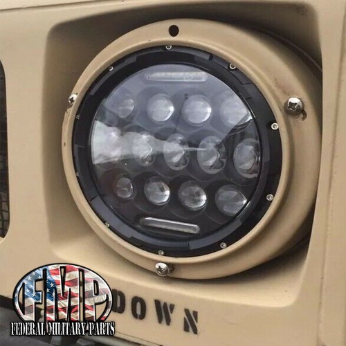2 Military LED Headlights Head Light Plug & Play BLK Bezel 75W fits Humvee - Picture 8 of 16