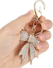 Gold Bow Keychain Rhinestone Bag Charms for Handbags Shiny Purse Charms Cute Key