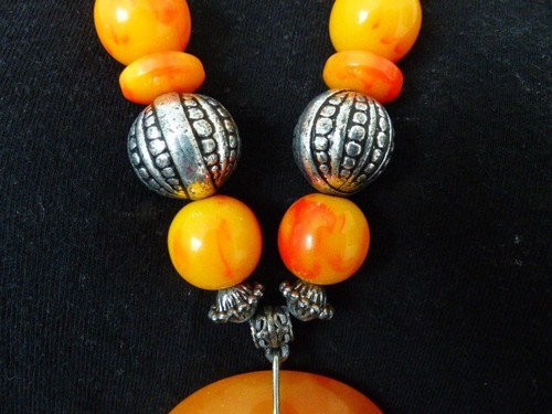 Tibetan bead necklace silver and orange TN12 - Picture 3 of 6