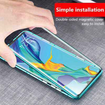 Magnetic Case  Cover w/ Double Tempered Glass For Huawei P40 Pro Lite P30 P20Pro