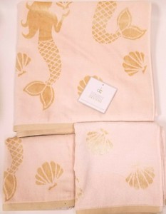 3-PC-DEBORAH-CONNOLLY-SILKY-PINK-GOLD-MERMAID-VISCOSE-BATH-HAND-TOWEL-WASH-CLOTH