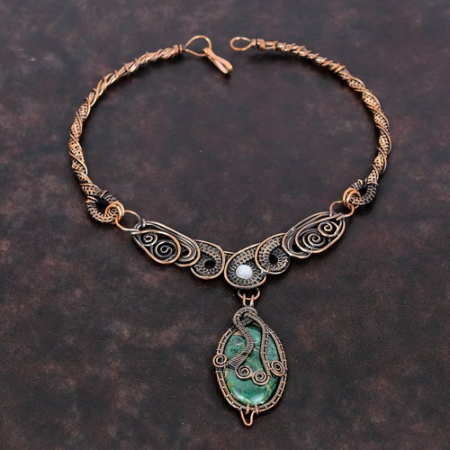 Regalo Para Ella Cuprita Crisocola Alambre Envuelto Collar Cadena Cobre 18.0" - Imagen 2 de 6