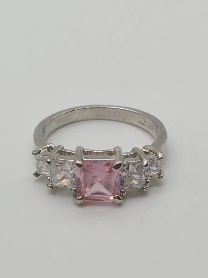 Gorgeous Pink Topaz w Accent Crystal Stamped 925 Ring Size 6 - Image 4 of 4