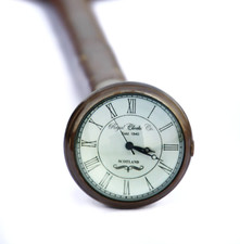 Brass Clock on Top Watch Handle Victorian Wooden 3 foldable Walking Stick 38"