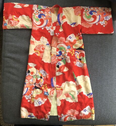 Vintage Japanese Kimono Kids Child Size S Floral Colorful Vibrant