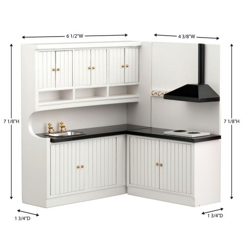 New Miniatures Black and White Beadboard Kitchen Set Doll Furniture 80643 Wooden